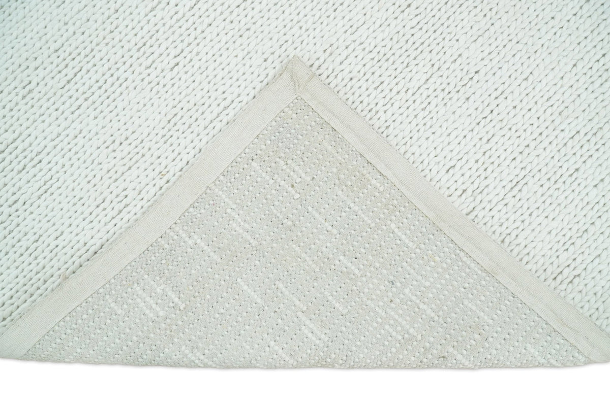 5x8 and 8x10 Braided Wool Solid White Hand Woven Soft Plush Area Rug.