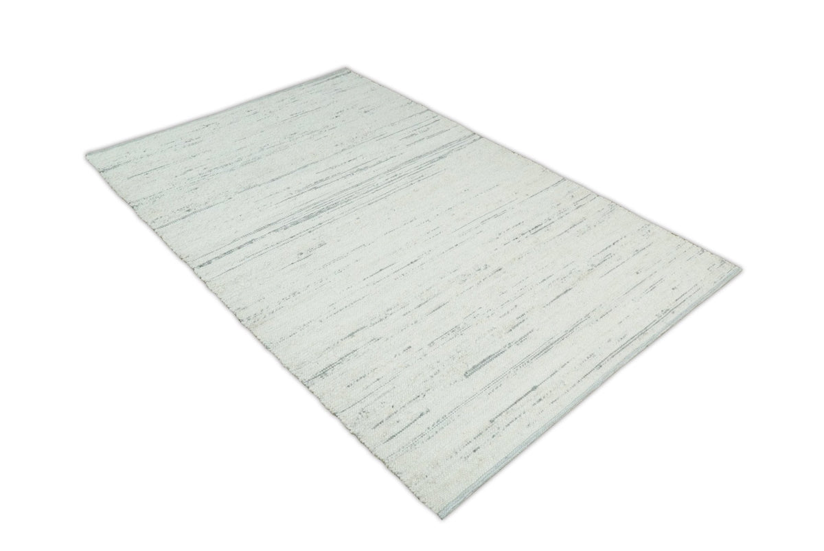 Modern Ivory and Gray Hand Made 5x8 Wool Area Rug.