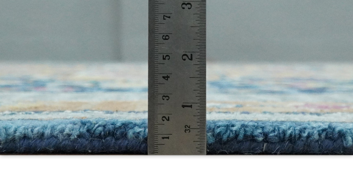 Traditional Blue and Camel Textured Loop Wool Hand Tufted Area Rug.