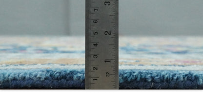 Traditional Blue and Camel Textured Loop Wool Hand Tufted Area Rug.