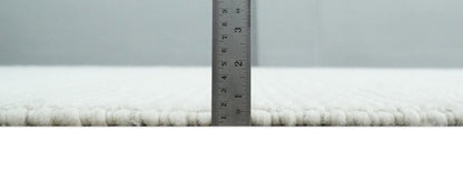 Contemporary Solid Design Ivory Handwoven Wool Area Rug.