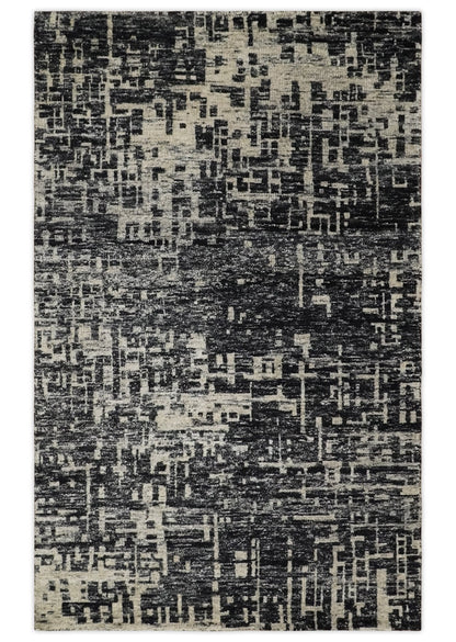 5x8 and 9x12 Hand Knotted Silver, Charcoal and Brown Modern Abstract  Recycled Silk Area Rug.