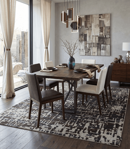 5x8 and 9x12 Hand Knotted Silver, Charcoal and Brown Modern Abstract  Recycled Silk Area Rug.