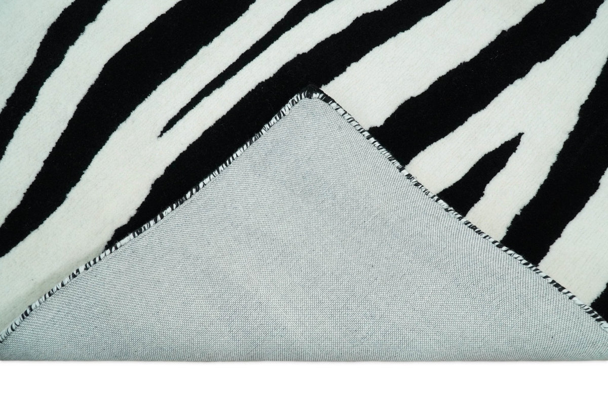 Modern Zebra Hand Tufted Black and White Wool Area Rug.