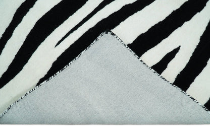 Modern Zebra Hand Tufted Black and White Wool Area Rug.