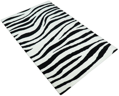 Modern Zebra Hand Tufted Black and White Wool Area Rug.
