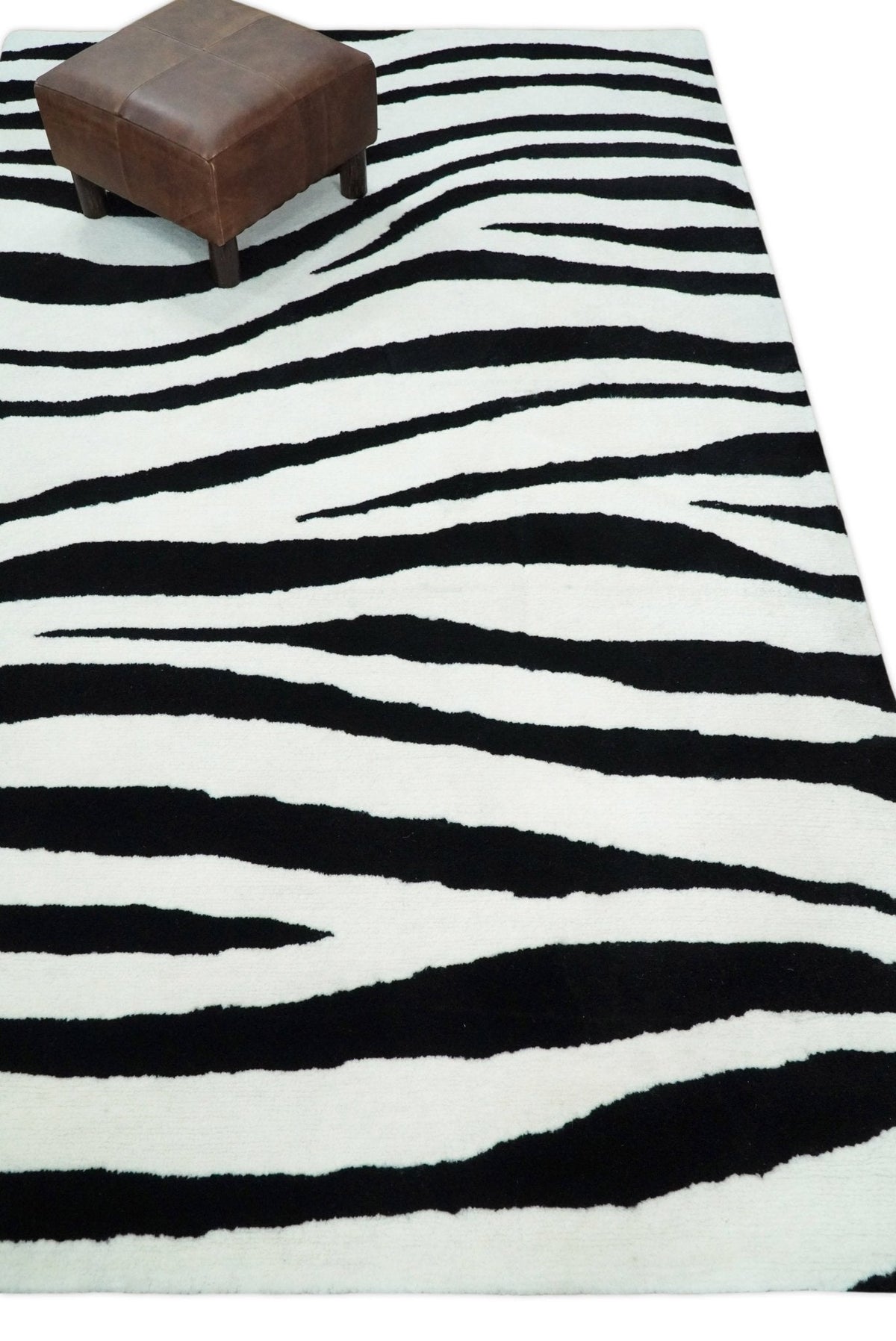 Modern Zebra Hand Tufted Black and White Wool Area Rug.