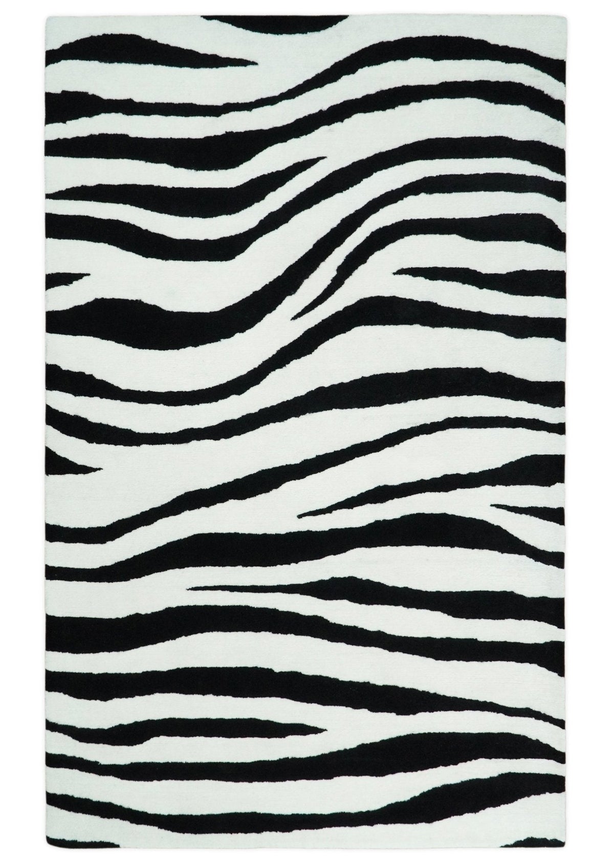 Modern Zebra Hand Tufted Black and White Wool Area Rug.