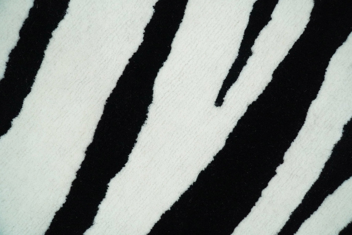 Modern Zebra Hand Tufted Black and White Wool Area Rug.