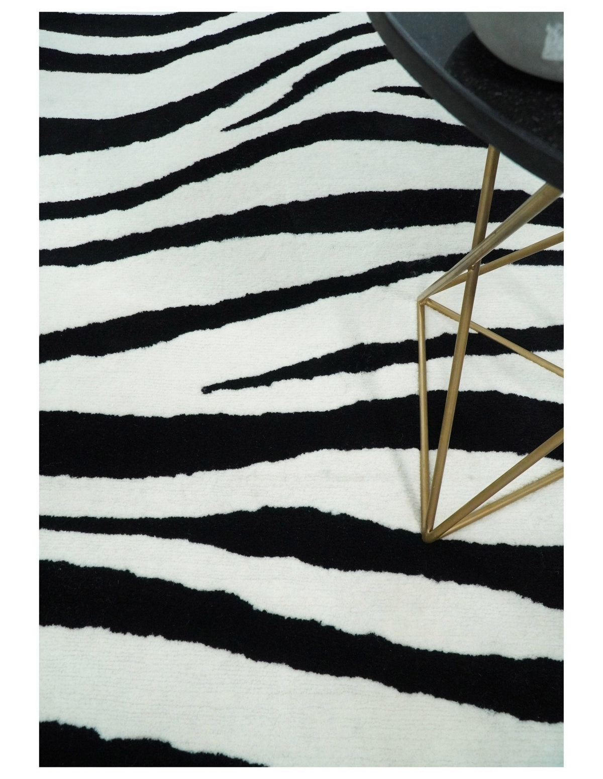 Modern Zebra Hand Tufted Black and White Wool Area Rug.