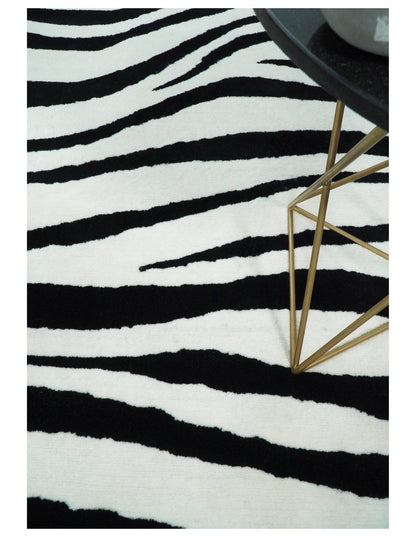 Modern Zebra Hand Tufted Black and White Wool Area Rug.