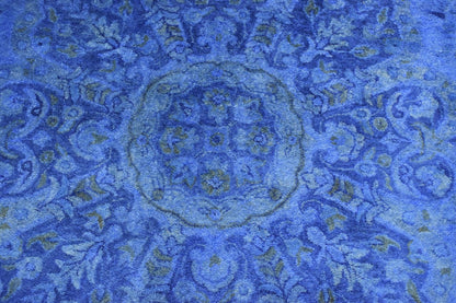 Hand Tufted Traditional Design Blue Overdyed Wool Area Rug.
