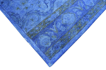 Hand Tufted Traditional Design Blue Overdyed Wool Area Rug.