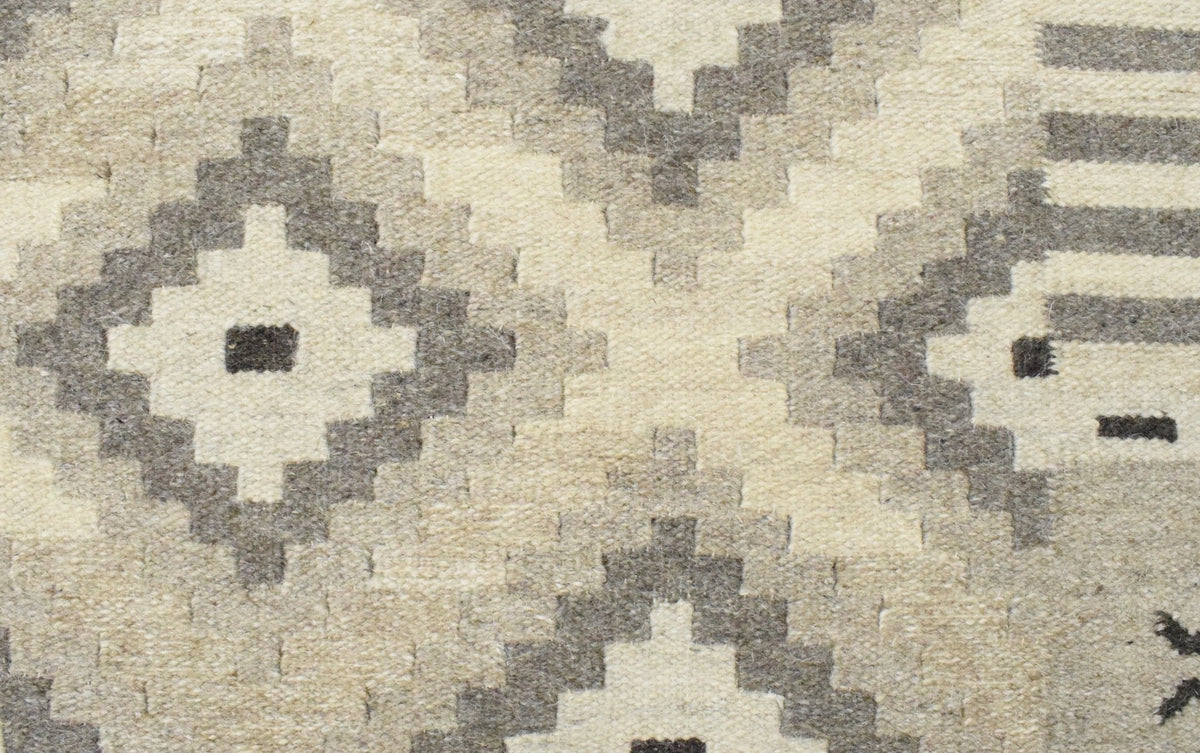 Dhurrie Beige Modern Tribal Pattern Wool Area Rug.