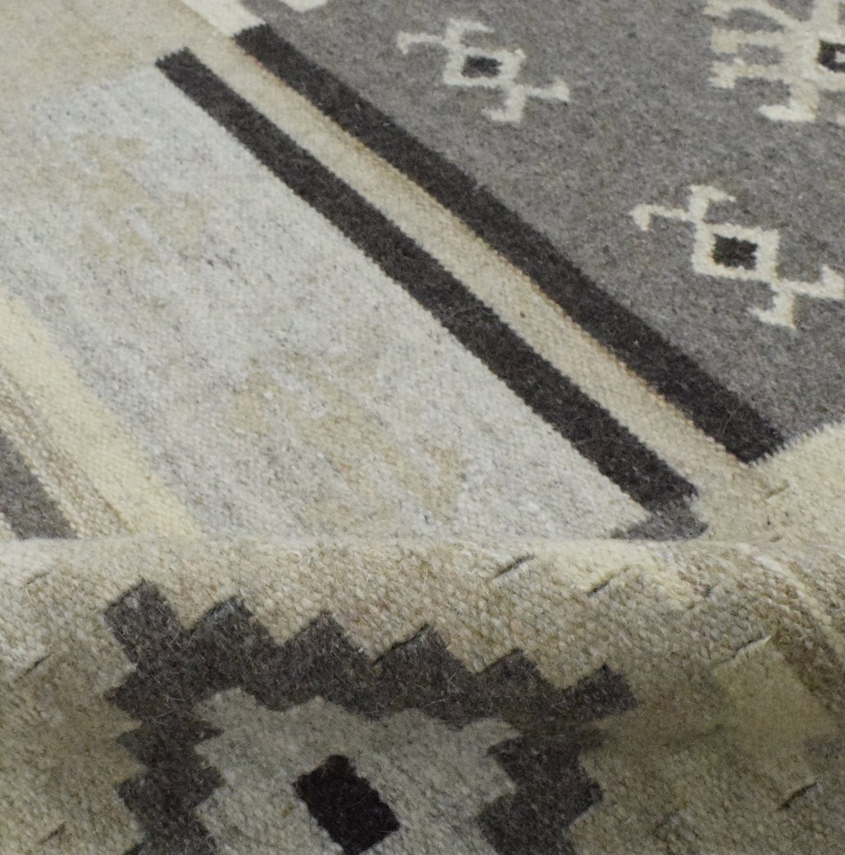 Dhurrie Beige Modern Tribal Pattern Wool Area Rug.
