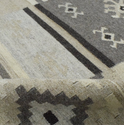 Dhurrie Beige Modern Tribal Pattern Wool Area Rug.
