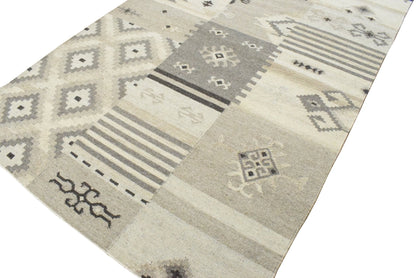 Dhurrie Beige Modern Tribal Pattern Wool Area Rug.