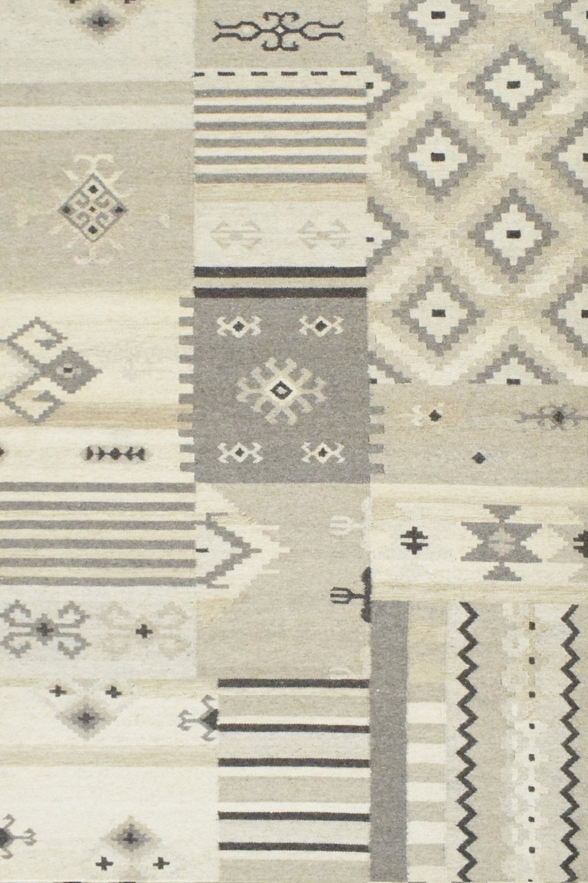 Dhurrie Beige Modern Tribal Pattern Wool Area Rug.