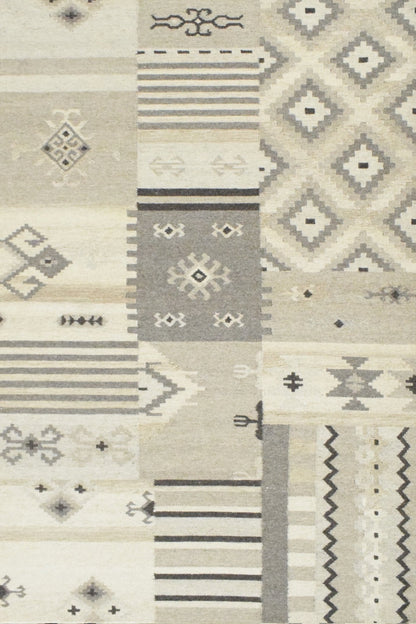 Dhurrie Beige Modern Tribal Pattern Wool Area Rug.
