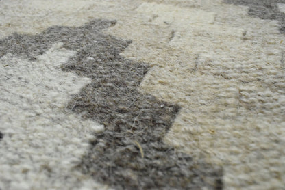 Dhurrie Beige Modern Tribal Pattern Wool Area Rug.