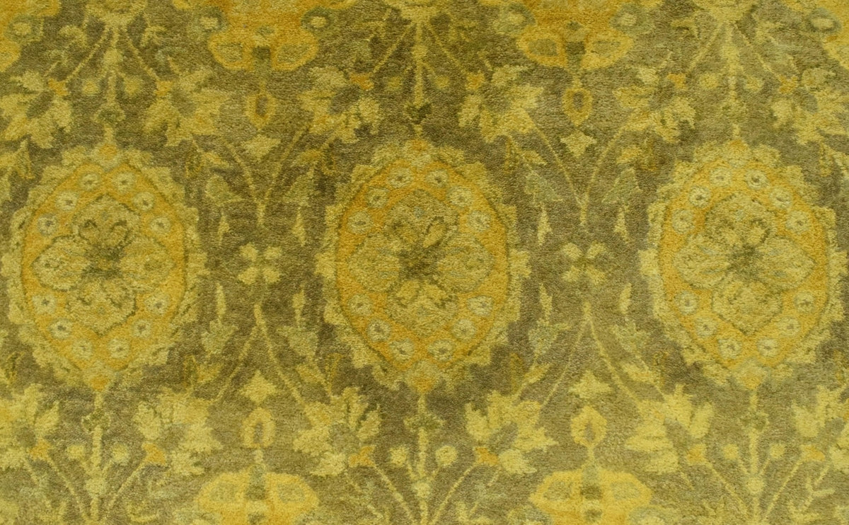 Traditional Floral Design Gold Hand Tufted Overdyed Wool Area Rug.