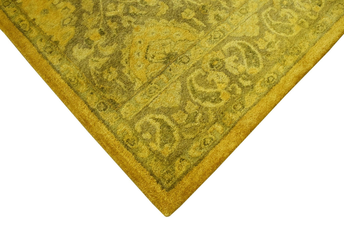 Traditional Floral Design Gold Hand Tufted Overdyed Wool Area Rug.