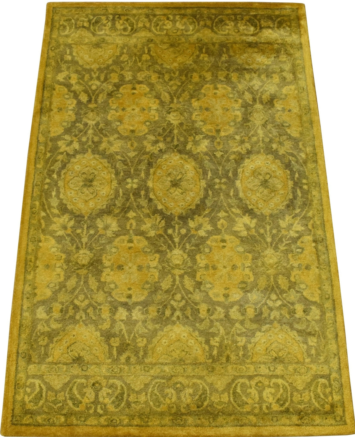 Traditional Floral Design Gold Hand Tufted Overdyed Wool Area Rug.