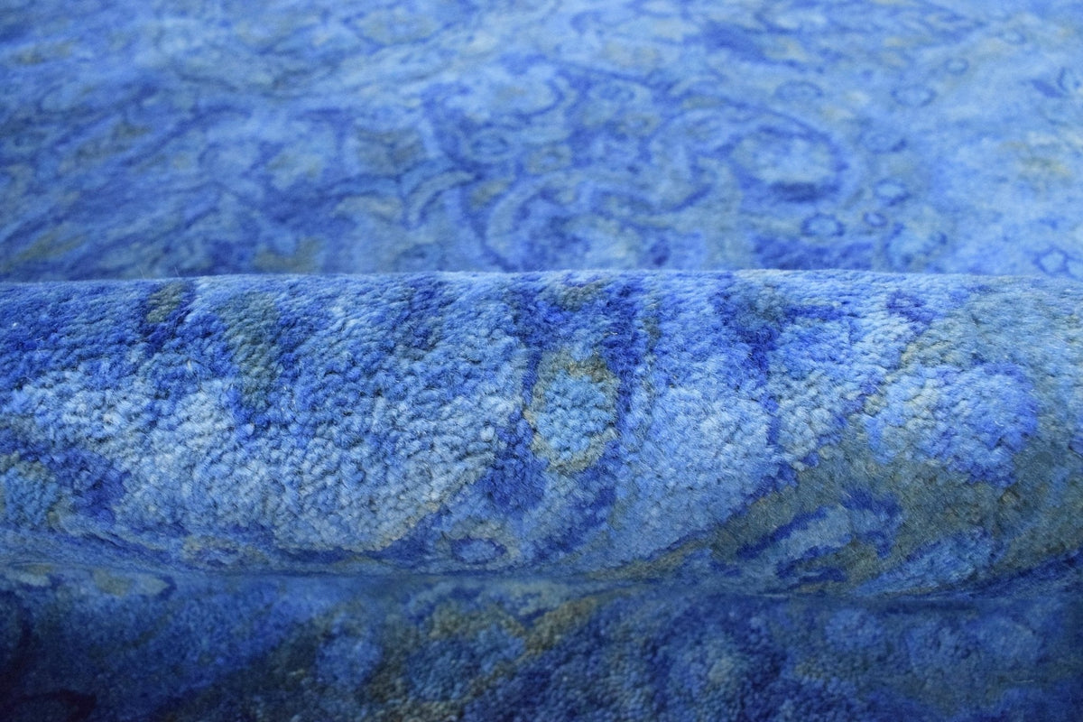 Overdyed Traditional Blue Hand Tufted Wool 5x8 Area Rug.