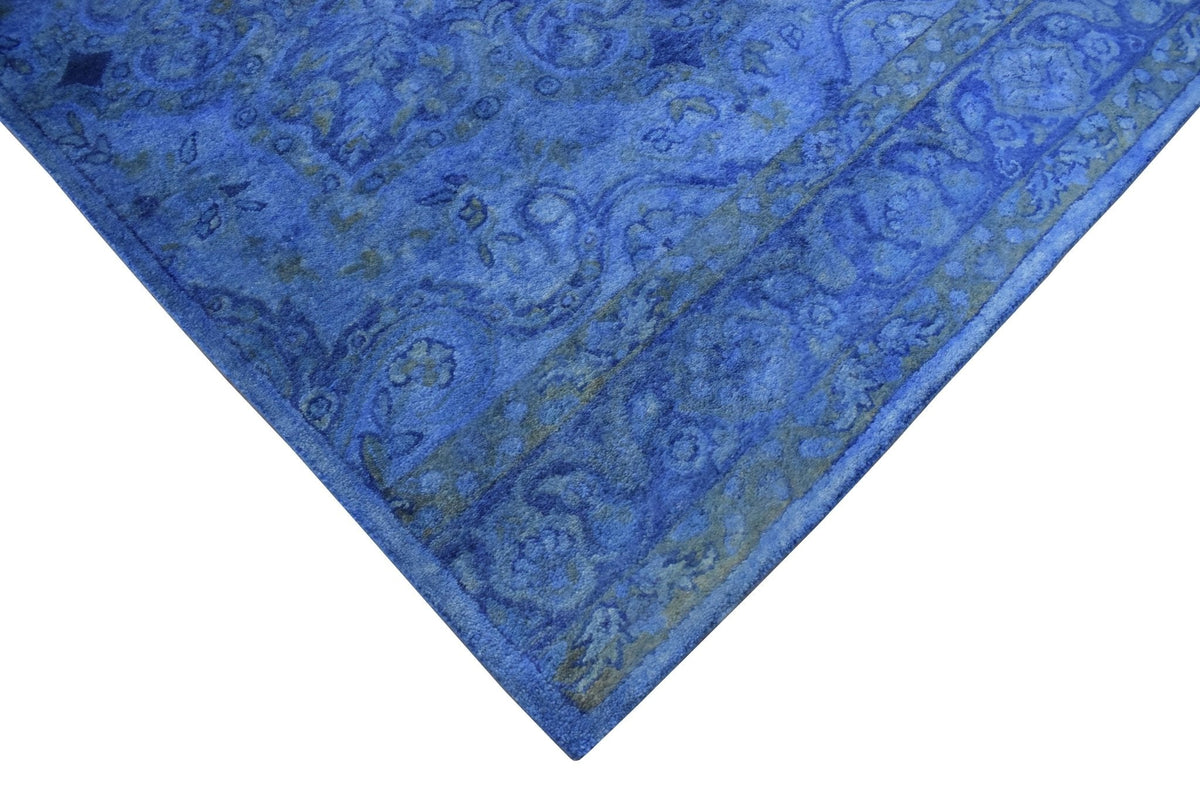 Overdyed Traditional Blue Hand Tufted Wool 5x8 Area Rug.