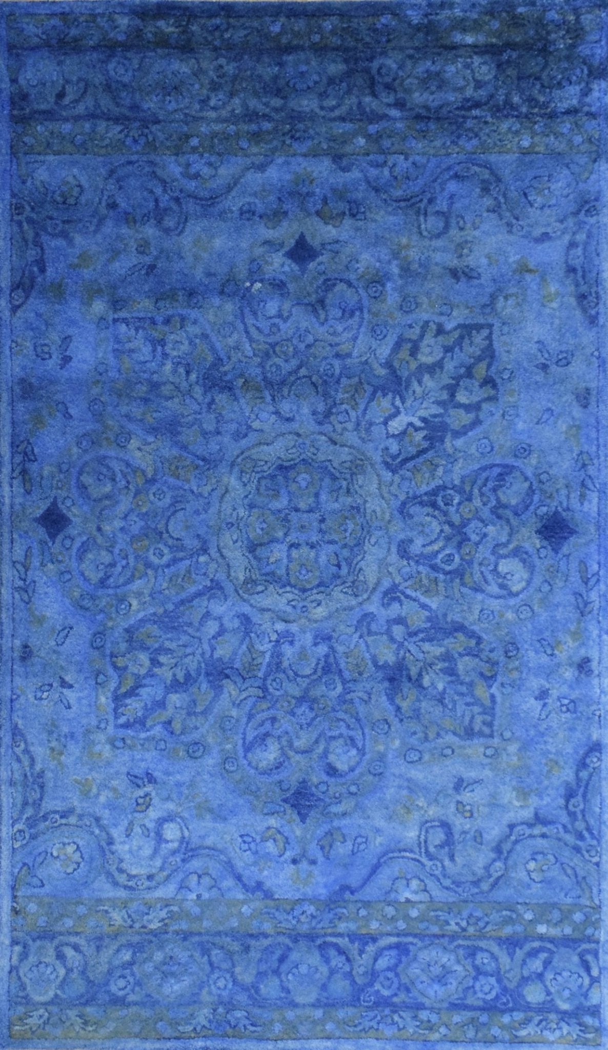 Overdyed Traditional Blue Hand Tufted Wool 5x8 Area Rug.
