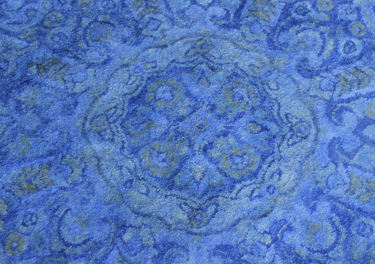 Overdyed Traditional Blue Hand Tufted Wool 5x8 Area Rug.