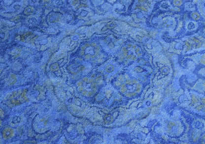Overdyed Traditional Blue Hand Tufted Wool 5x8 Area Rug.
