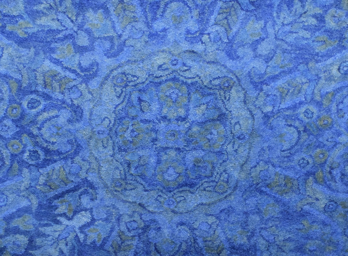 Overdyed Traditional Blue Hand Tufted Wool 5x8 Area Rug.