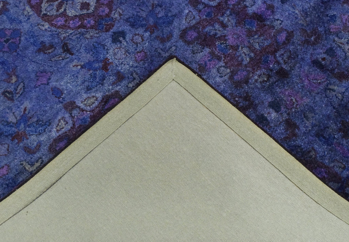 Custom Made Hand Tufted Blue Traditional Style Overdyed Wool Area Rug.