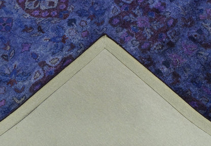 Custom Made Hand Tufted Blue Traditional Style Overdyed Wool Area Rug.