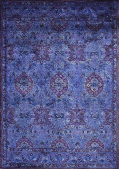Custom Made Hand Tufted Blue Traditional Style Overdyed Wool Area Rug.