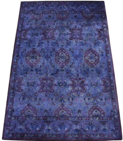 Custom Made Hand Tufted Blue Traditional Style Overdyed Wool Area Rug.