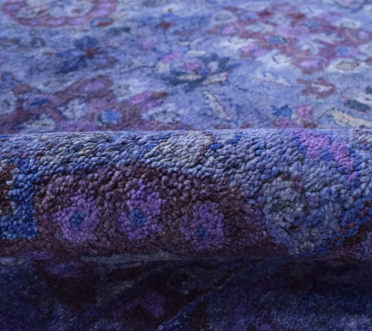 Custom Made Hand Tufted Blue Traditional Style Overdyed Wool Area Rug.