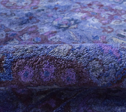 Custom Made Hand Tufted Blue Traditional Style Overdyed Wool Area Rug.