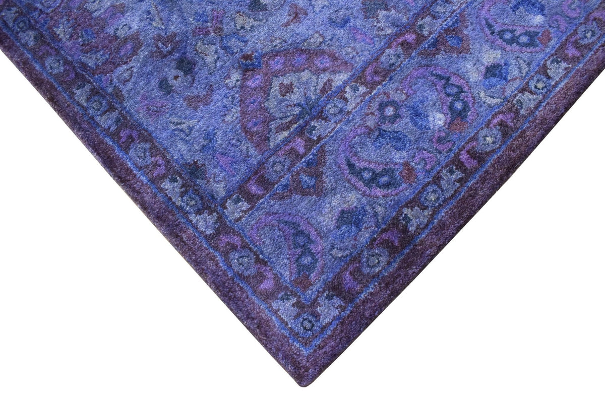 Custom Made Hand Tufted Blue Traditional Style Overdyed Wool Area Rug.