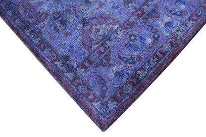 Custom Made Hand Tufted Blue Traditional Style Overdyed Wool Area Rug.