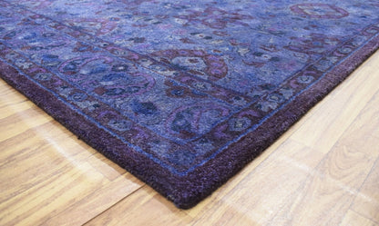 Custom Made Hand Tufted Blue Traditional Style Overdyed Wool Area Rug.