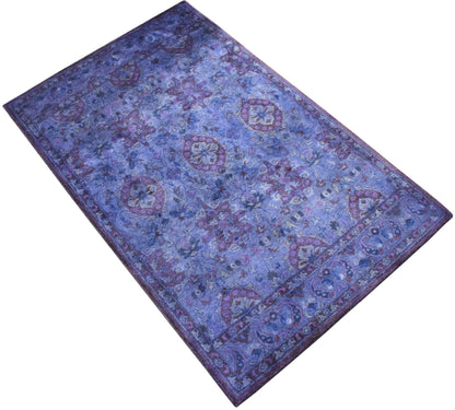 Custom Made Hand Tufted Blue Traditional Style Overdyed Wool Area Rug.