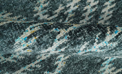 5x8 Hand Knotted Teal and Ivory Modern Contemporary Recycled Silk Area Rug.