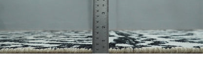 Hand Knotted Ivory and Black Modern Contemporary Recycled Silk Area Rug.