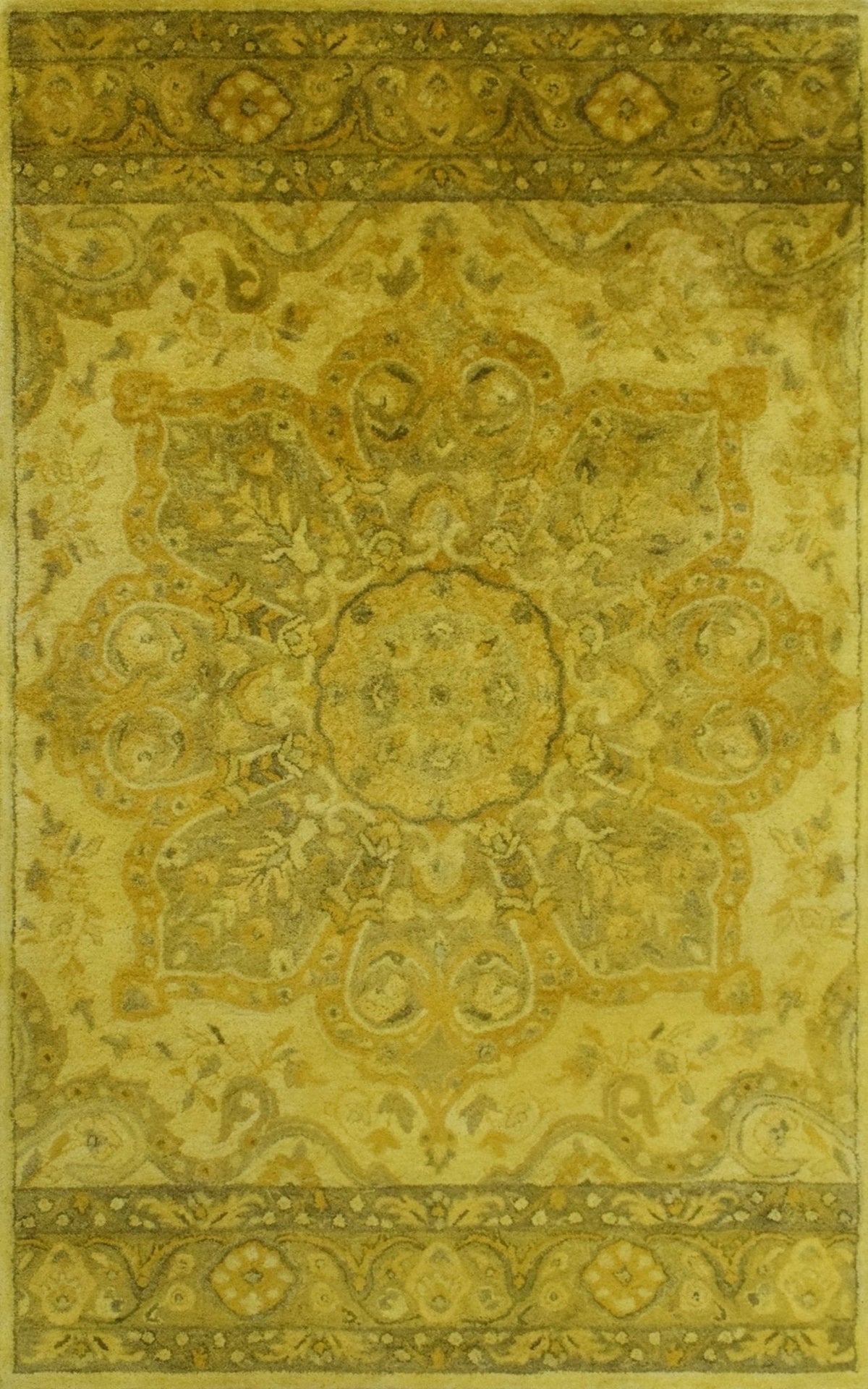 Gold Traditional Floral Design Hand Tufted Overdyed Wool Area Rug.