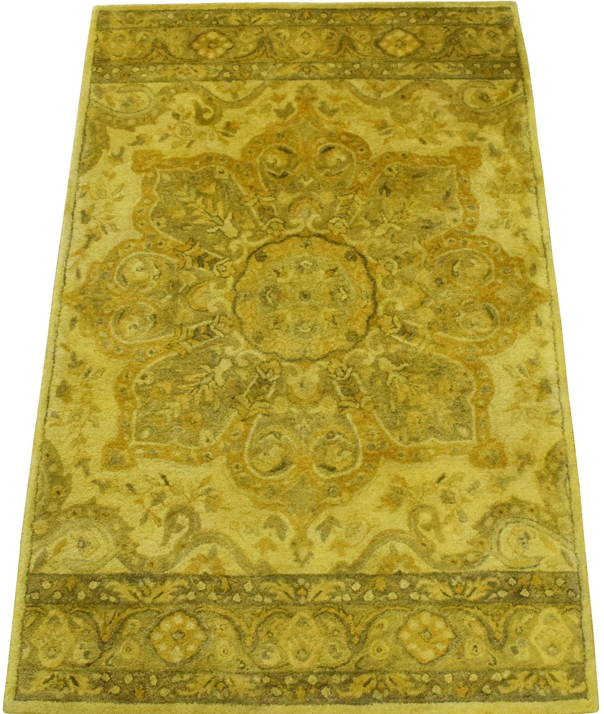 Gold Traditional Floral Design Hand Tufted Overdyed Wool Area Rug.