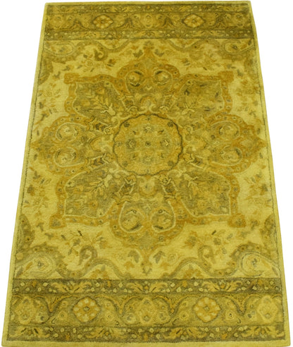Gold Traditional Floral Design Hand Tufted Overdyed Wool Area Rug.