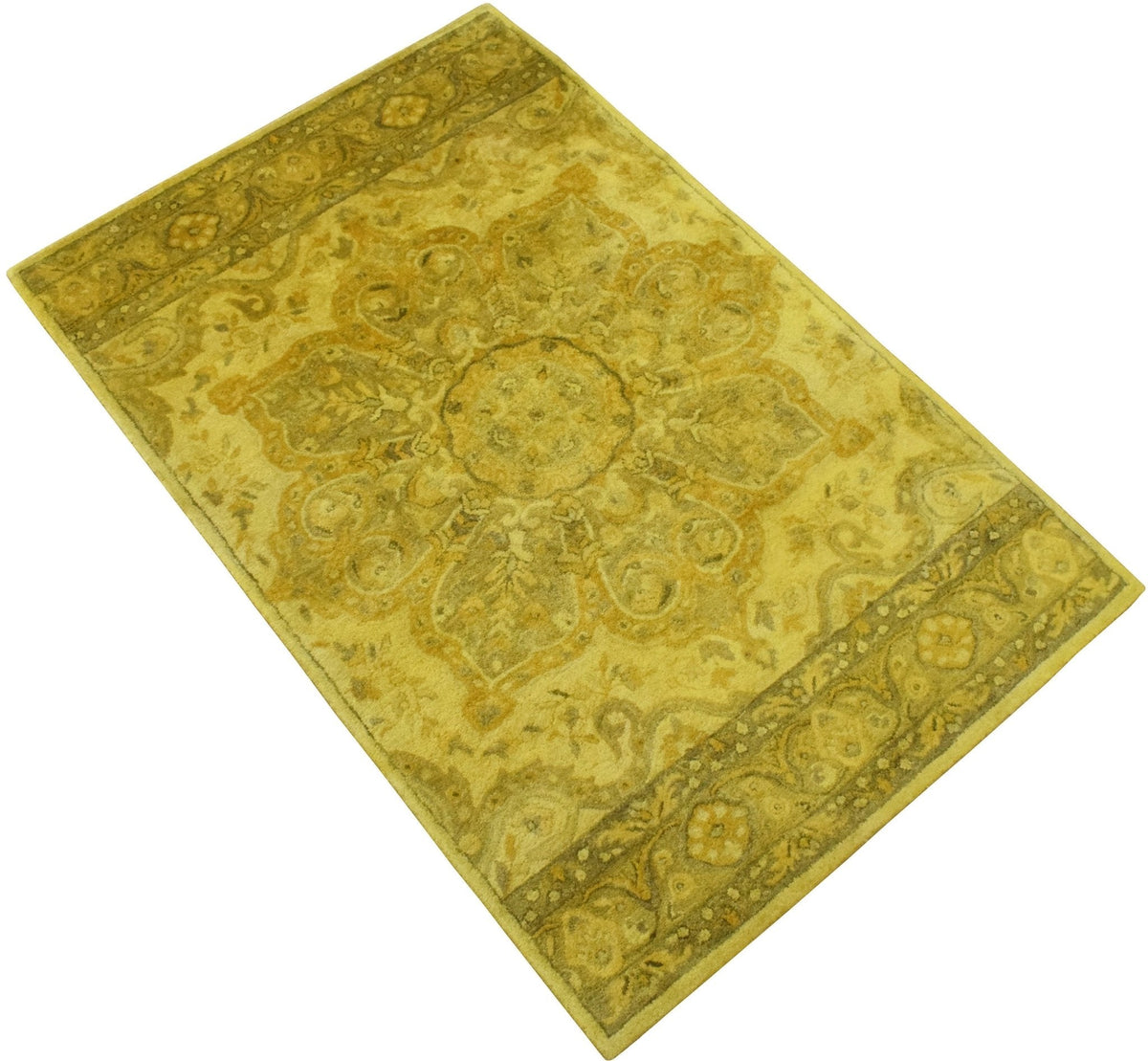 Gold Traditional Floral Design Hand Tufted Overdyed Wool Area Rug.