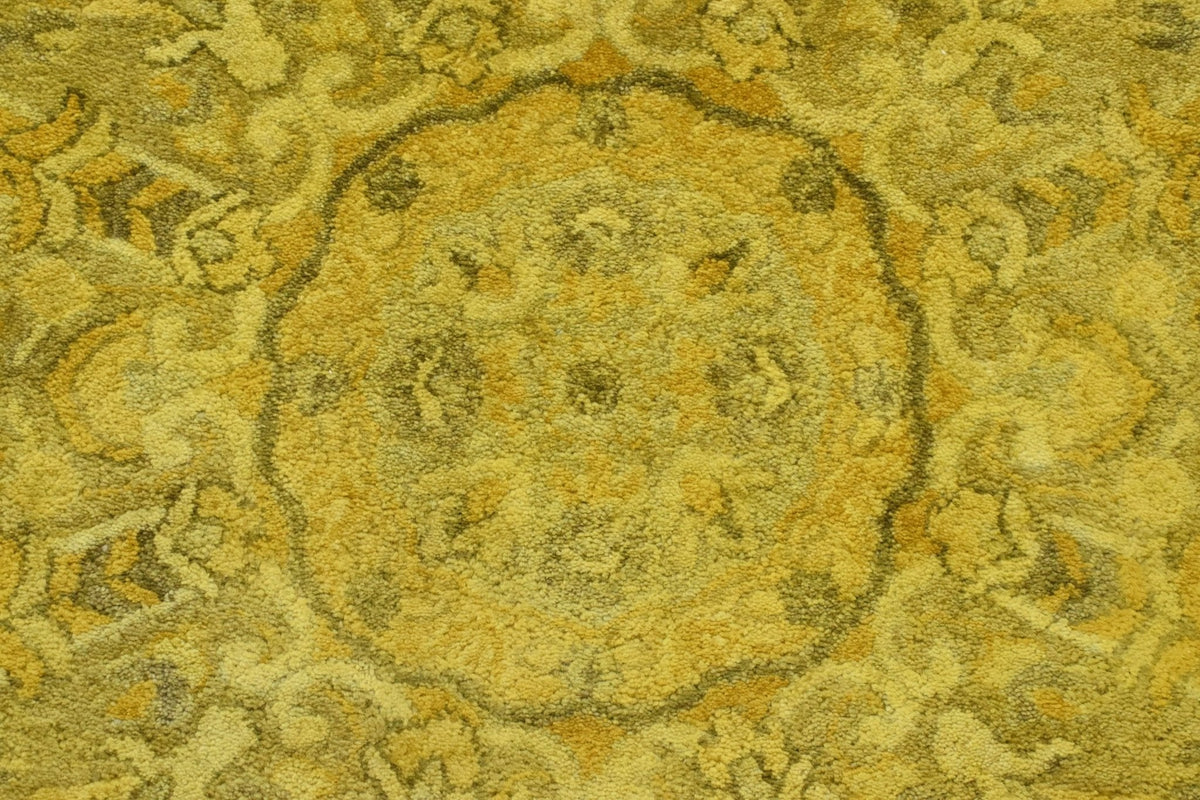 Gold Traditional Floral Design Hand Tufted Overdyed Wool Area Rug.